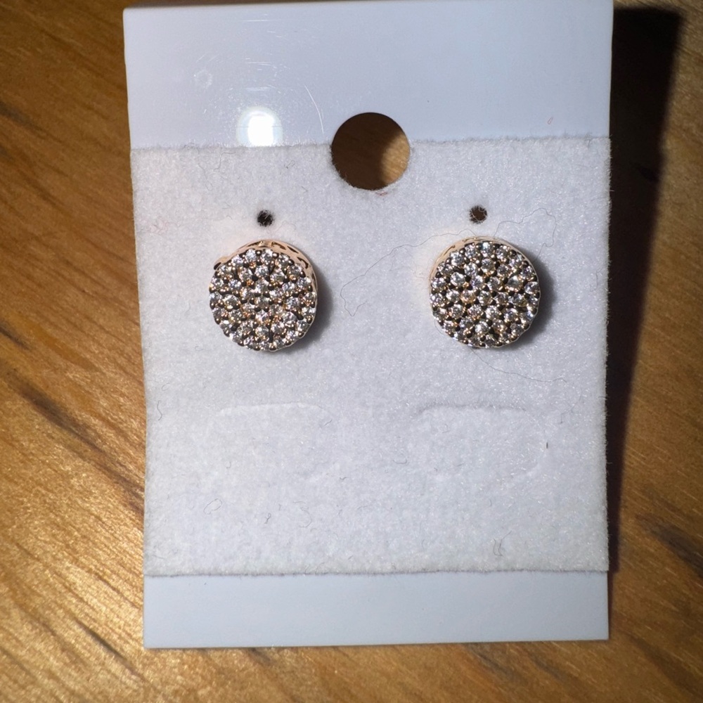 Gold Textured Stud Earrings with Sparkling Design